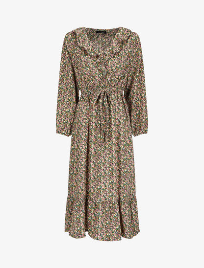 Robe imprimé fleuri à col V volanté - Vert - 1