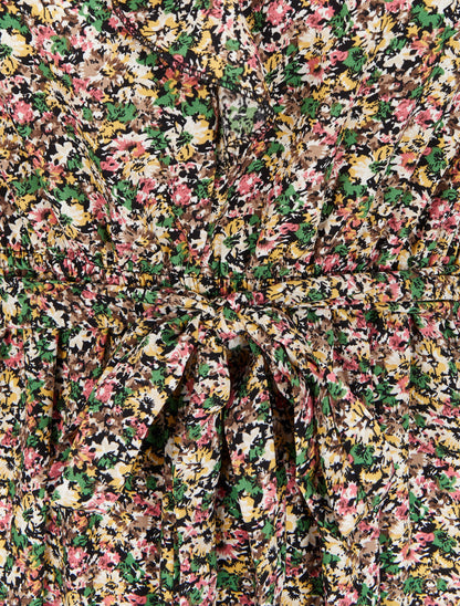 Robe imprimé fleuri à col V volanté - Vert - 3