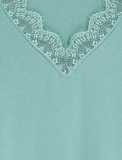 Pull à col V en dentelle - Bleu ciel - 3