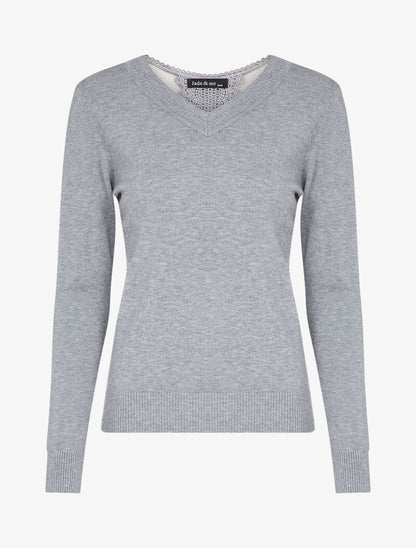 Pull fin à dos en dentelle ajourée - Gris - 4