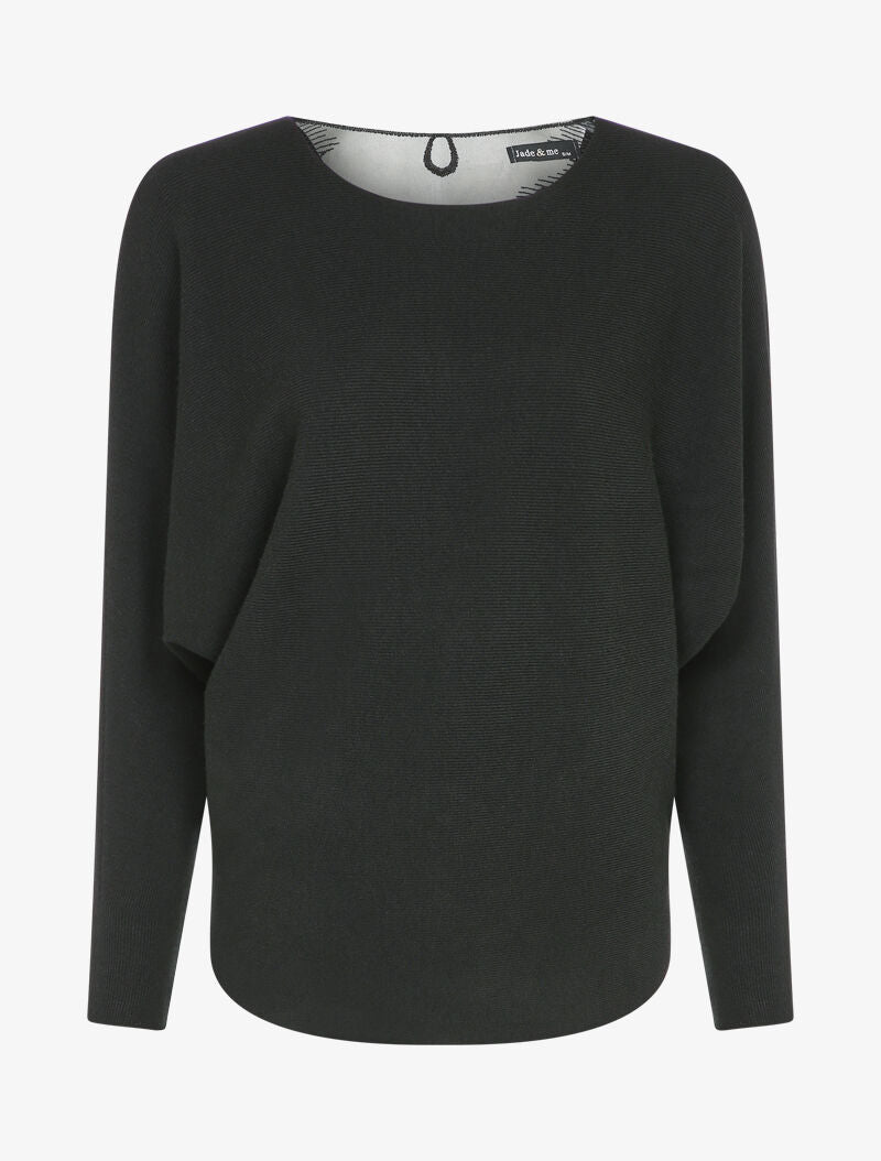 Pull chauve-souris avec dentelle au dos - Noir - 4