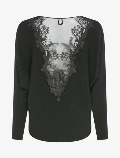 Pull chauve-souris avec dentelle au dos - Noir - 2