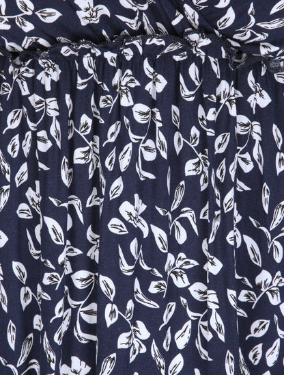 Robe longue à imprimé feuillage - Marine - 4