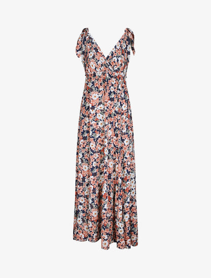 Robe longue à imprimé fleuri - Marine - 5