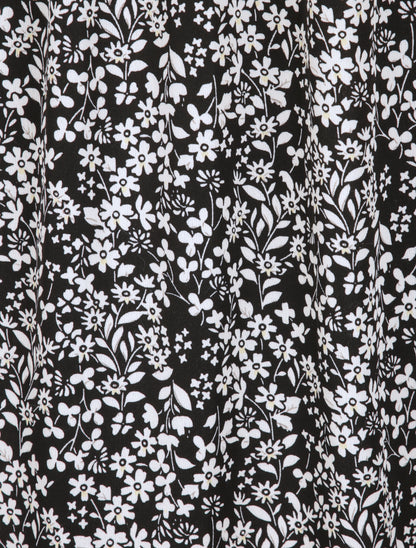 Robe longue à motifs fleuris et taille brodée - Noir - 4