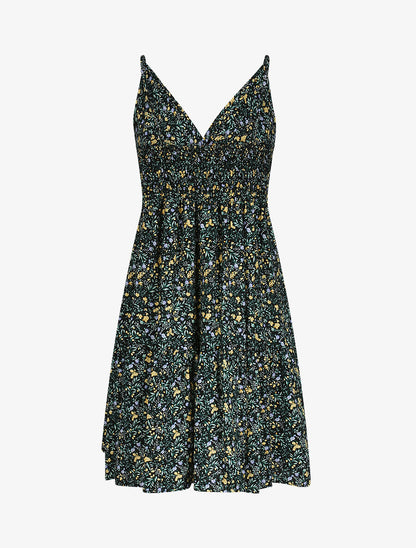 Robe patineuse mi-longue à imprimé fleurs champêtres - Noir - 2