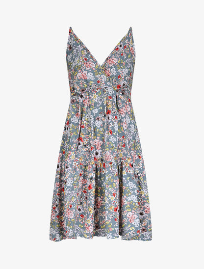 Robe patineuse mi-longue à imprimé fleurs printanières - Gris - 5