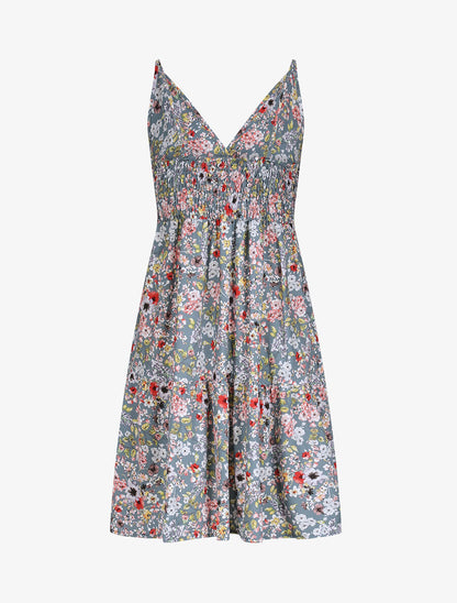 Robe patineuse mi-longue à imprimé fleurs printanières - Gris - 2