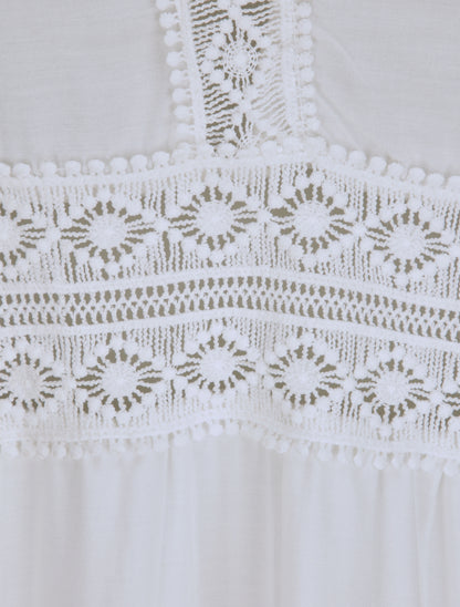 Robe longue à col V en dentelle - Blanc - 3