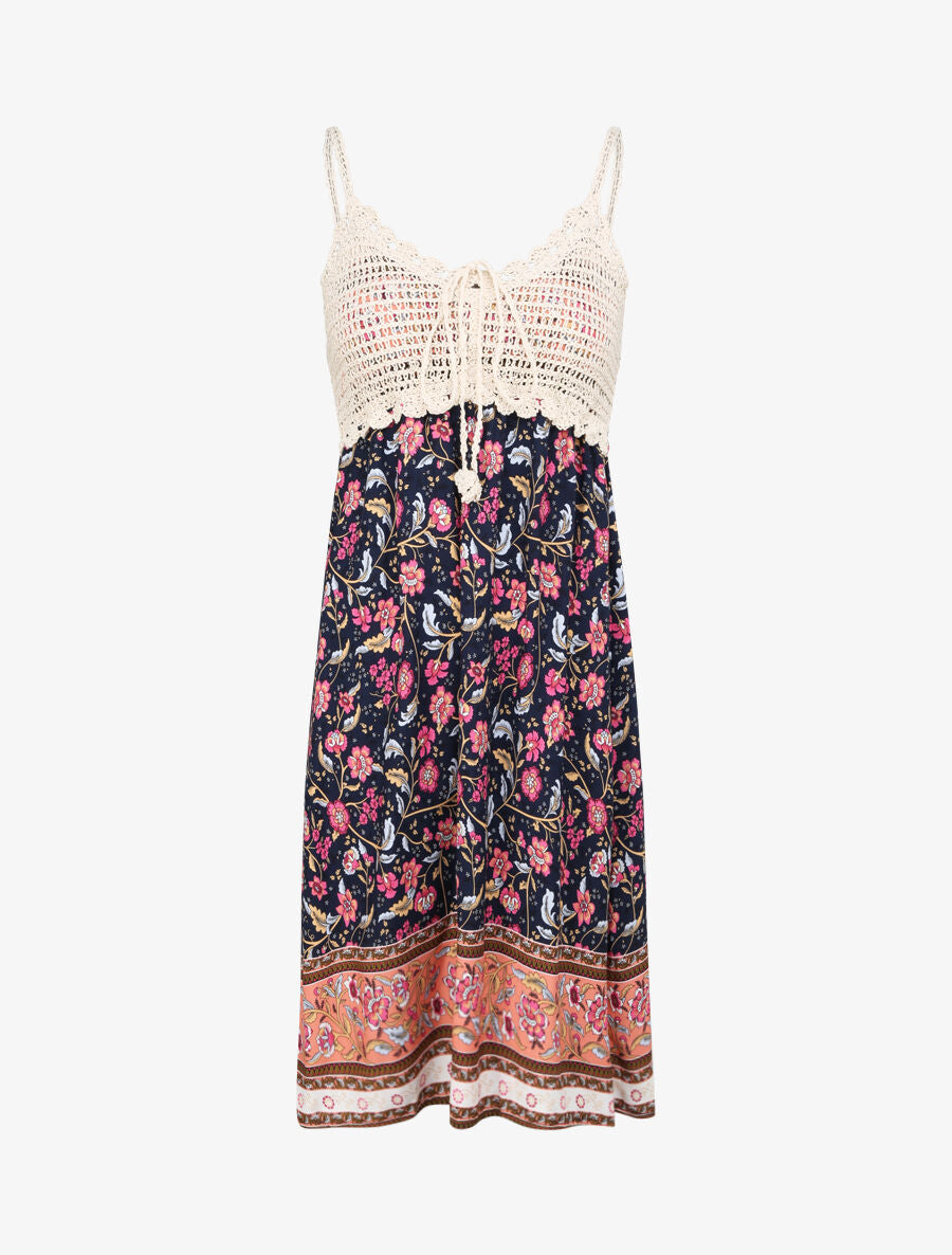 Robe constratée imprimé floral et graphique - Marine - 4