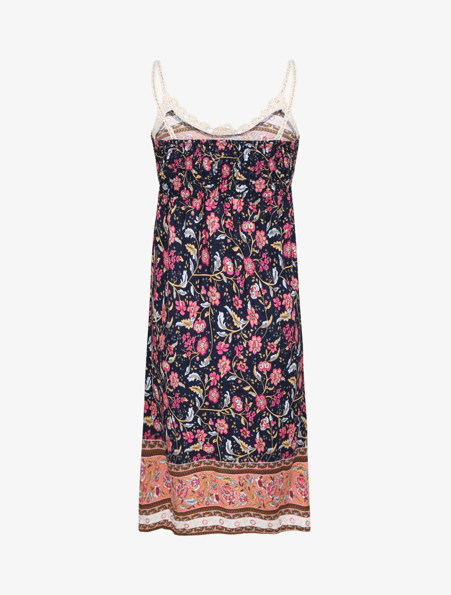 Robe constratée imprimé floral et graphique - Marine - 2