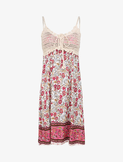 Robe constratée imprimé floral et graphique - Blanc - 4