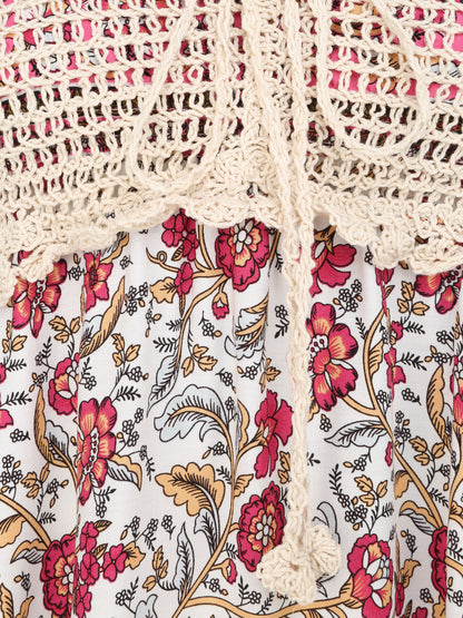 Robe constratée imprimé floral et graphique - Blanc - 3
