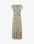 Robe longue empire imprimé tulipe et mancherons crochet - Bleu - 1