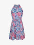 Robe cintrée imprimé grandes fleurs à col américain - Bleu - 4
