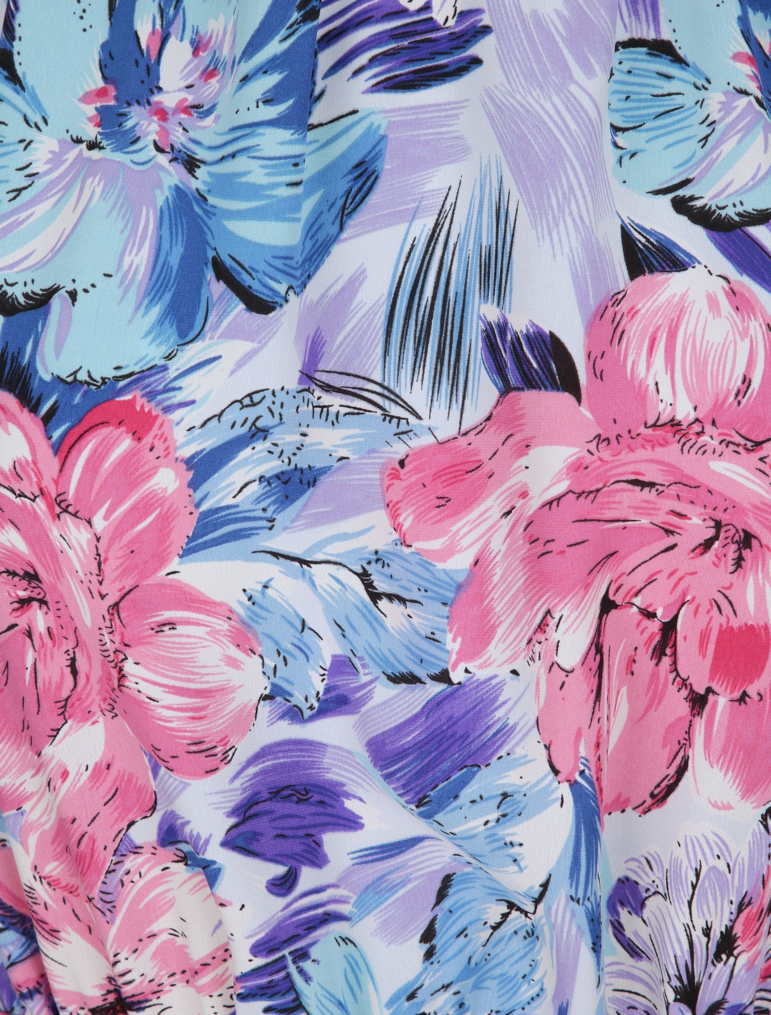 Robe cintrée imprimé grandes fleurs à col américain - Bleu - 3