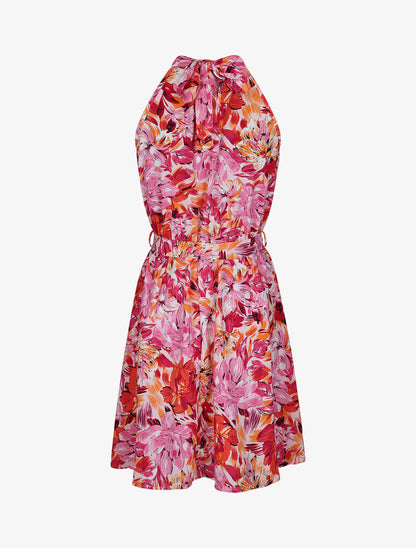 Robe cintrée imprimé grandes fleurs à col américain - Rose - 3