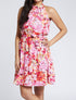 Robe cintrée imprimé grandes fleurs à col américain - Rose - 1