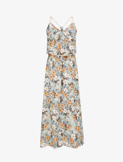 Robe longue imprimé floral à bretelles en cordelettes - Vert d&