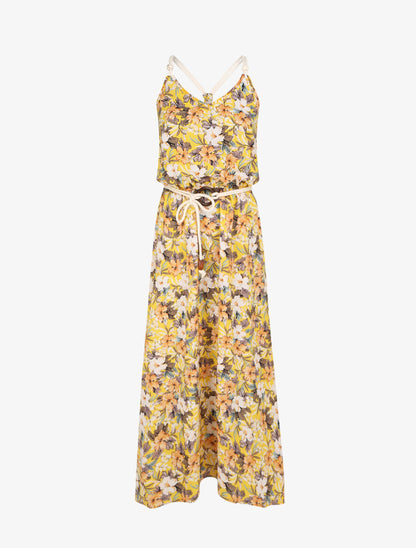 Robe longue imprimé floral à bretelles en cordelettes - Jaune - 4