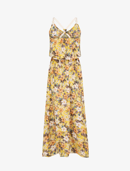Robe longue imprimé floral à bretelles en cordelettes - Jaune - 2