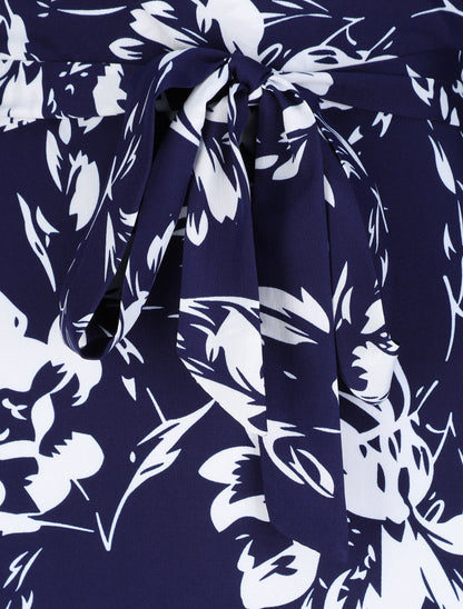 Robe longue patineuse imprimé fleurs contrastantes - Bleu - 3