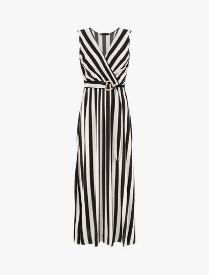 Robe longue empire imprimé rayé - Noir - 1