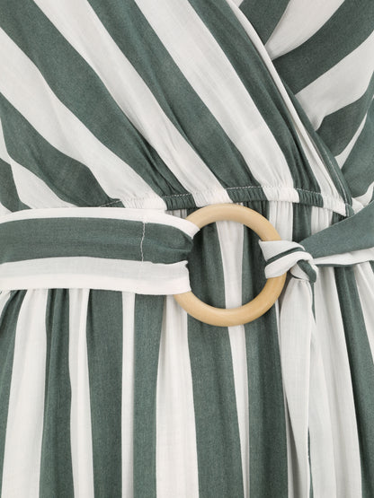 Robe longue empire imprimé rayé - Vert - 3