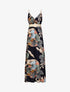 Robe longue empire imprimé végétal à bretelles tressées - Marine - 4