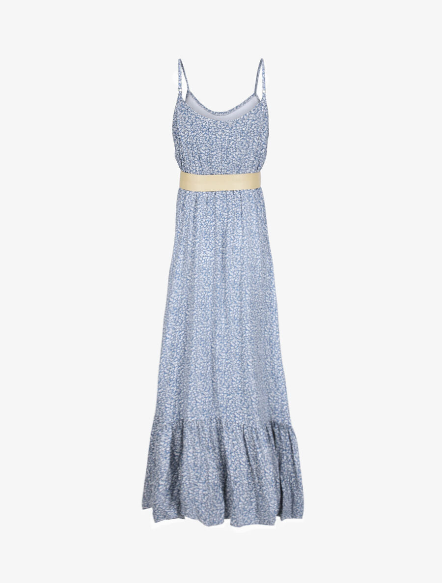 Robe longue à col à détail tulle - Bleu - 2