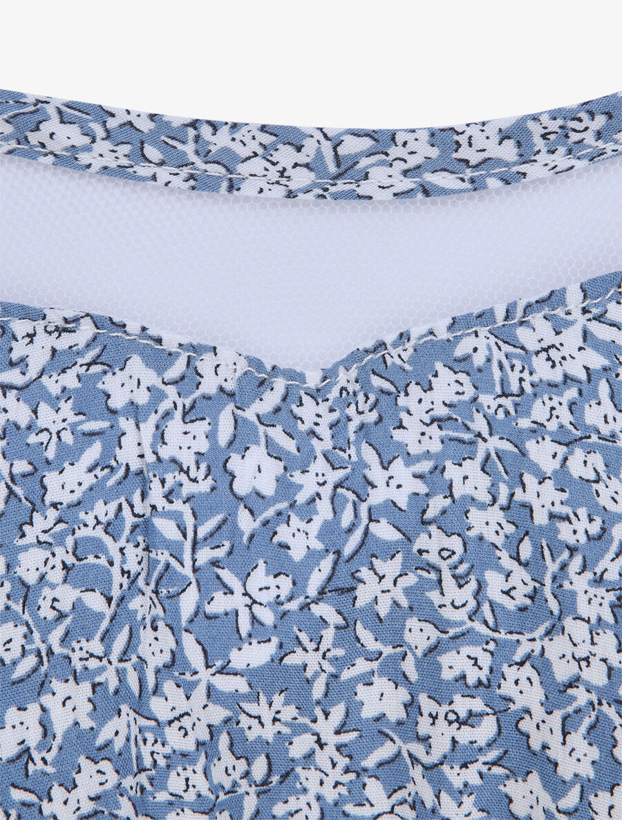 Robe longue à col à détail tulle - Bleu - 4