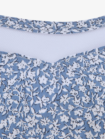 Robe longue à col à détail tulle - Bleu - 4