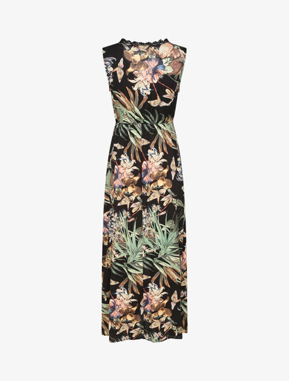 Robe longue en coton imprimé fleurs tropicales - Noir - 2