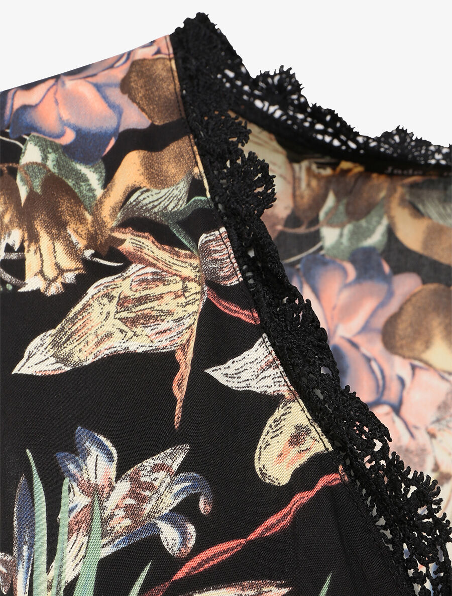 Robe longue en coton imprimé fleurs tropicales - Noir - 3