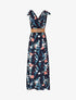 Robe longue empire à col cache-coeur imprimé bouquet fleuri - Marine - 1