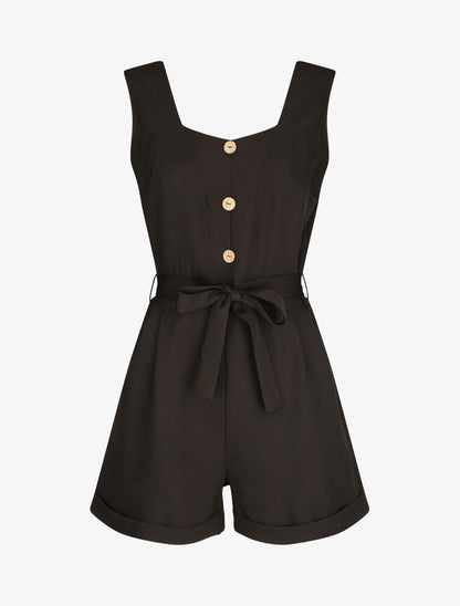 Combishort à boutons stylisés - Noir - 1