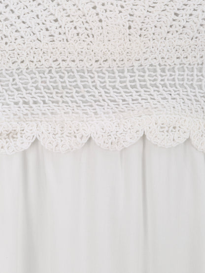 Robe à col V à détail crochet - Blanc - 3