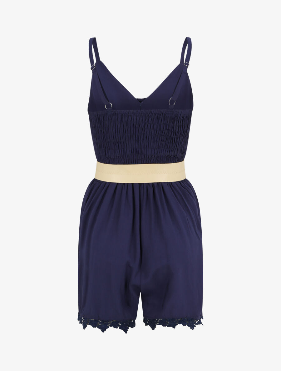 Combishort à boutons stylisés - Marine - 2
