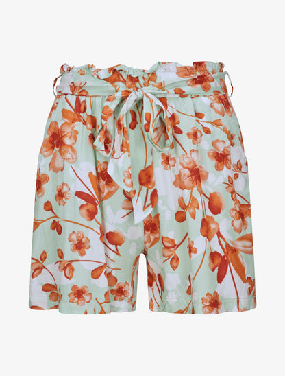 Short fluide motifs pétales de roses - Vert amande - 1