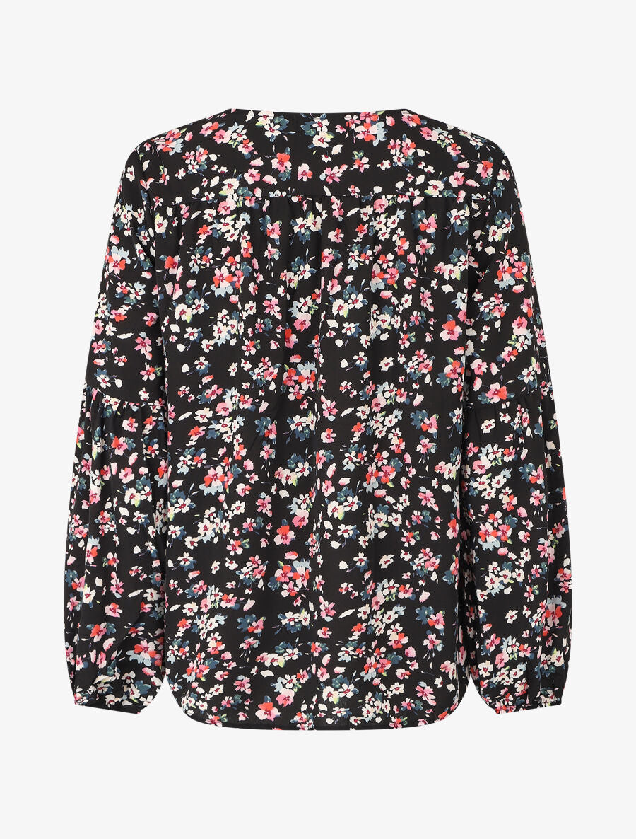 Top ample fleuri à col V - Noir - 2