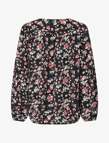 Top ample fleuri à col V - Noir - 2