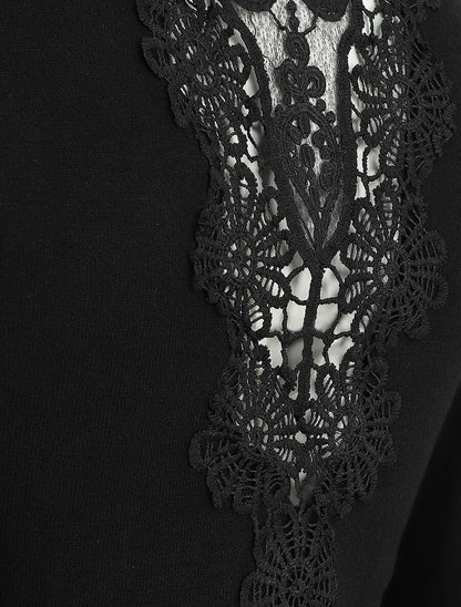 Pull à col rond et dos en dentelle - Noir - 3