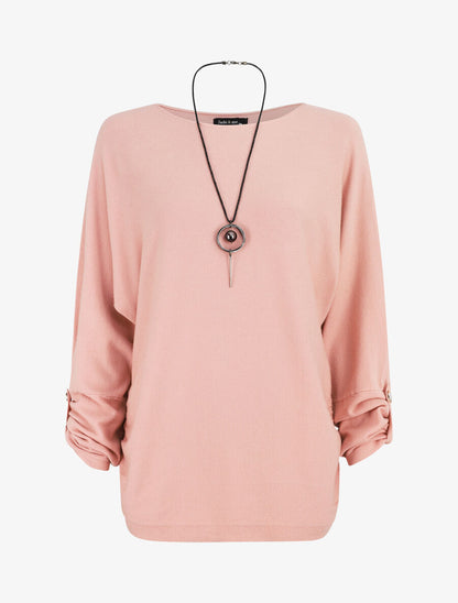 Pull ample à poignets boutonnés - Rose - 1