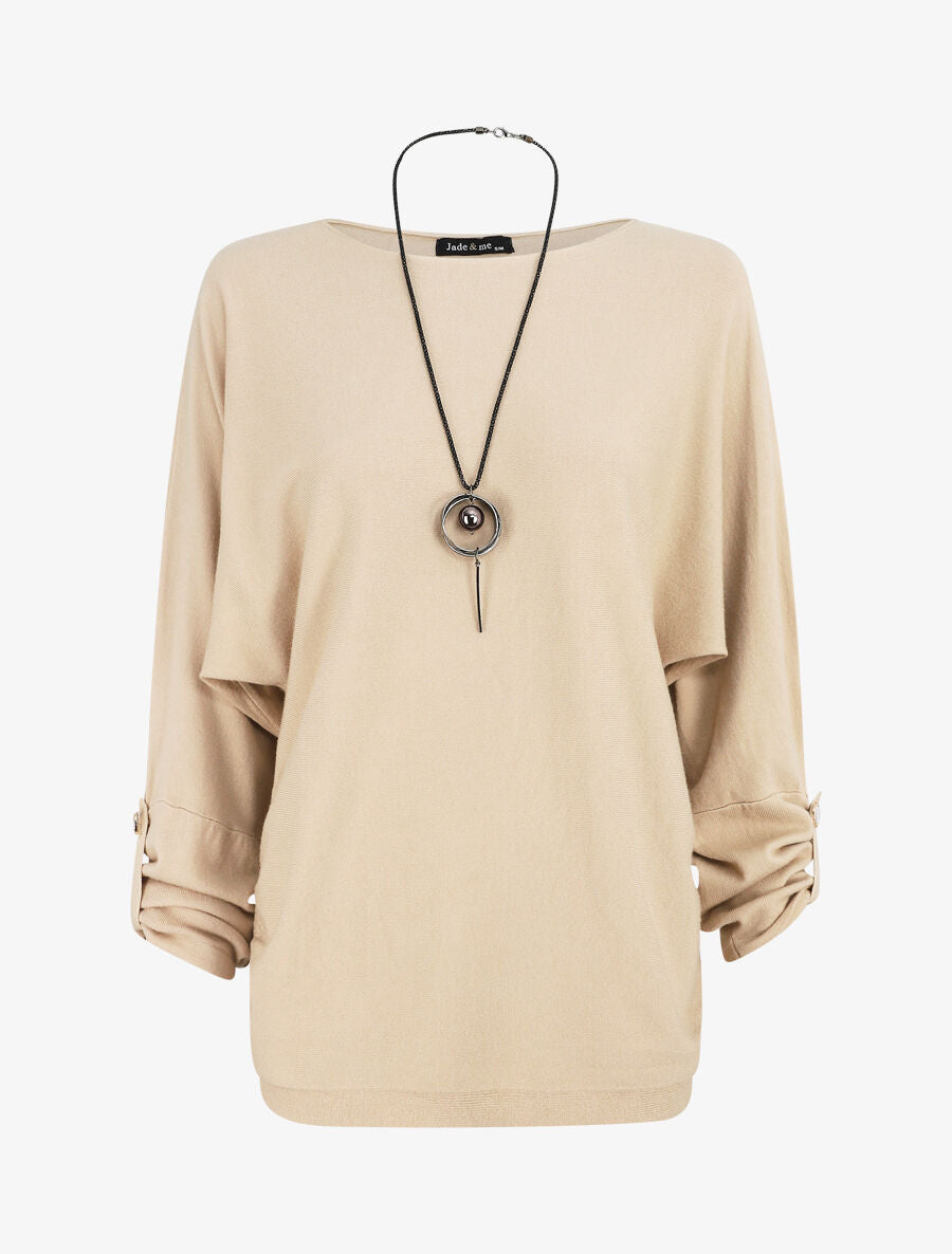 Pull ample à poignets boutonnés - Beige - 5