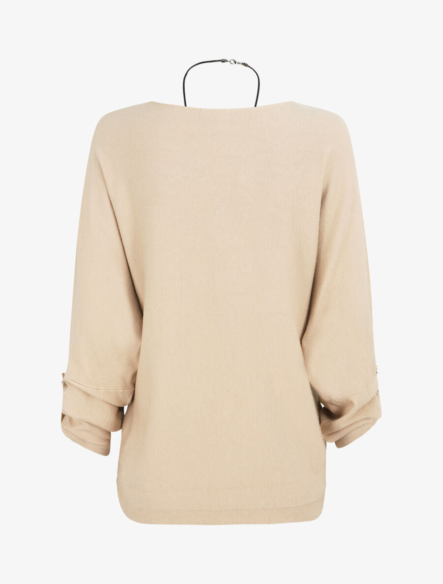Pull ample à poignets boutonnés - Beige - 2