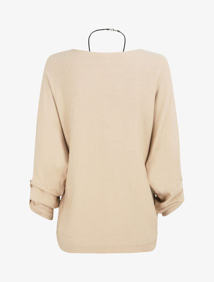 Pull ample à poignets boutonnés - Beige - 2