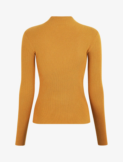 Pull col montant et décolleté ajouré - Moutarde - 2