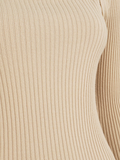 Pull côtelé col carré - Beige - 3