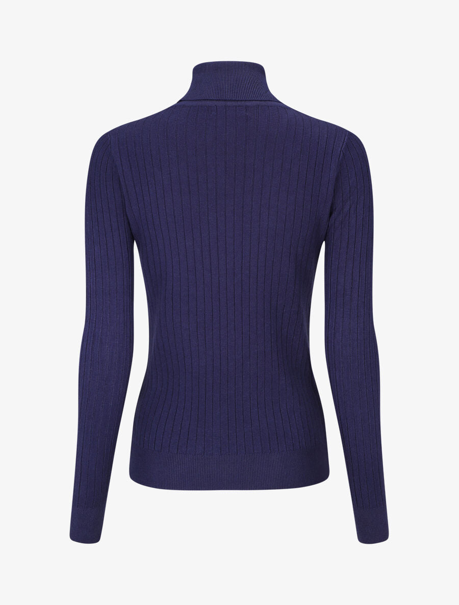 Pull col montant et decolleté ajouré - Marine - 2
