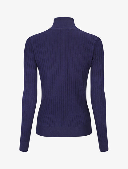 Pull col montant et decolleté ajouré - Marine - 2